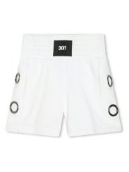 DKNY Szorty w kolorze białym rozmiar: 152. Białe szorty DKNY, z aplikacjami, z bawełny, z podwyższonym stanem. Za 104.99 zł.