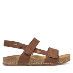 Sandały Josef Seibel. Brązowe sandały Josef Seibel, bez wzorów, bez obcasa, na płaskiej podeszwie, bez zapięcia. Za 389.99 zł.