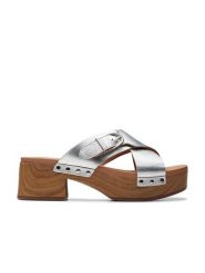 Clarks Skórzane klapki "Sivanne Walk" w kolorze srebrnym rozmiar: 39. Szare klapki Clarks, bez wzorów, z otwartym noskiem, bez obcasa. Za 250.94 zł.