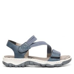 Sandały Rieker. Niebieskie sandały Rieker, bez wzorów, bez obcasa, na płaskiej podeszwie, bez zapięcia. Za 239.99 zł.