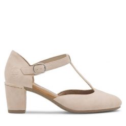 Półbuty Rieker. Czerwone czółenka Rieker, bez wzorów, bez obcasa, na obcasie, bez zapięcia. Za 289.99 zł.
