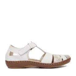 Sandały Rieker. Białe sandały Rieker, bez wzorów, bez obcasa, na płaskiej podeszwie, bez zapięcia. Za 339.99 zł.
