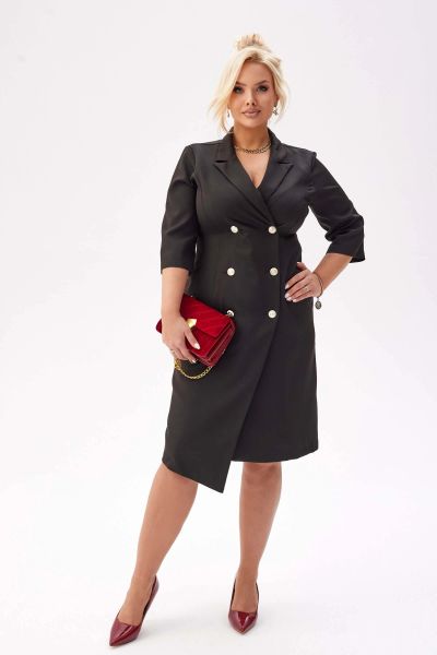 Elegancka żakietowa sukienka Chloe w czarnym kolorze PLUS SIZE XXL JESIEŃ. Czarne sukienki Moda Size Plus Iwanek, do pracy, na jesień, l, bez wzorów, z elastanu, biznesowe, z asymetrycznym kołnierzem, plus size, bez ramiączek, mini, asymetryczne. Za 339.90 zł.