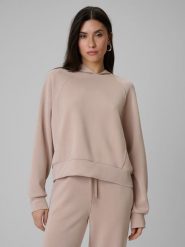 4F Bluza dresowa regular z kapturem damska - beżowa S. Brązowe bluzy 4f, s, bez wzorów, z dresówki, z kapturem. Za 199.99 zł.