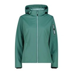Kurtka damska turystyczna CMP 39A5016. Zielone kurtki sportowe CMP, l, bez wzorów, z softshellu, z kapturem, trekkingowe. W wyprzedaży za 293.99 zł.