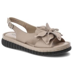 Sandały damskie Vinceza, cholewka ze skóry naturalnej licowej zapinane na sprzączkę, beżowe, 66917. Brązowe sandały VINCEZA, z aplikacjami, ze skóry, eleganckie, bez obcasa, bez zapięcia. Za 169.00 zł.