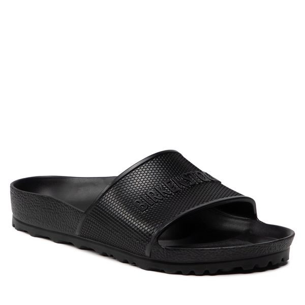 Klapki Birkenstock. Czarne klapki Birkenstock, bez wzorów, bez obcasa. Za 149.99 zł.
