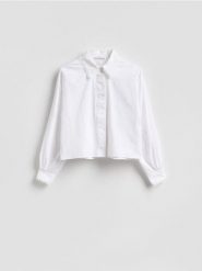 Koszula z bawełną - biały. Białe koszule Reserved, l, bez wzorów, z bawełny, bez kołnierzyka, bez ramiączek. Za 149.99 zł.