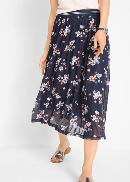 Spódnica siatkowa midi z elastycznym pasem. Niebieskie spódnice bonprix, bez wzorów, midi. Za 142.99 zł.