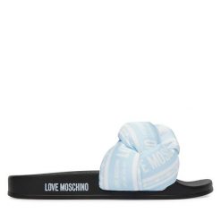 Klapki LOVE MOSCHINO. Niebieskie klapki Love Moschino, bez wzorów, bez obcasa. Za 679.99 zł.