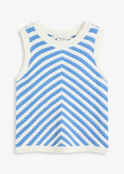 Top dzianinowy. Żółte topy bonprix, bez wzorów, z dzianiny, bez kołnierzyka, bez ramiączek. Za 44.99 zł.
