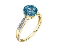 Pierścionek z żółtego złota z diamentami i topazem London Blue - próba 585. Niebieskie pierścionki Apart, z diamentem, złote. Za 2,990.00 zł.