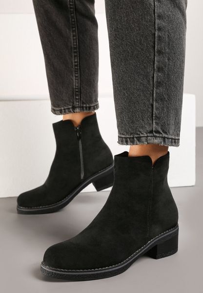 Czarne Ocieplane Casualowe Botki Reaniwen. Czarne botki Renee, bez wzorów, z jeansu, z okrągłym noskiem, bez obcasa, na obcasie, bez zapięcia. Za 119.99 zł.