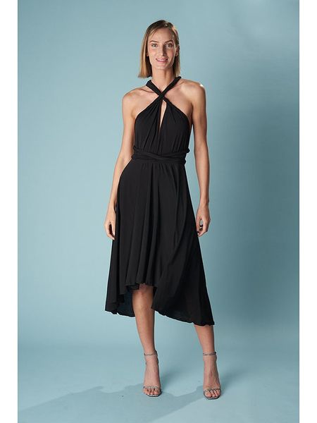 Ceylan Sukienka w kolorze czarnym rozmiar: 34-44. Czarne sukienki Ceylan, bez wzorów, z asymetrycznym kołnierzem, bez ramiączek, midi, asymetryczne. Za 161.73 zł.