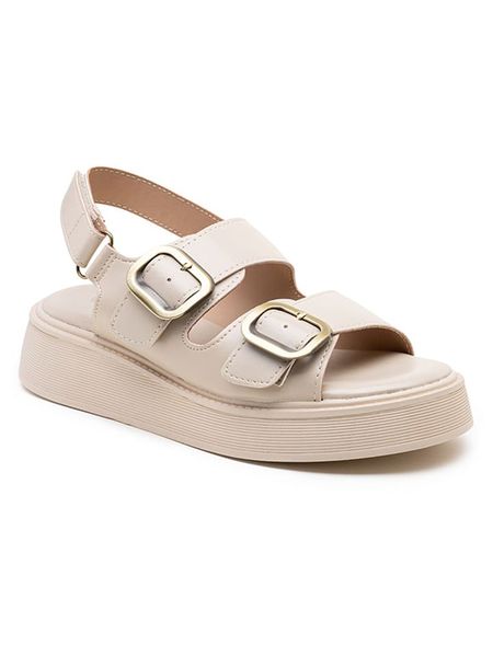 Foreverfolie Sandały w kolorze kremowym rozmiar: 41. Brązowe sandały Foreverfolie, bez wzorów, klasyczne, z otwartym noskiem, bez obcasa, na platformie, bez zapięcia. Za 96.83 zł.