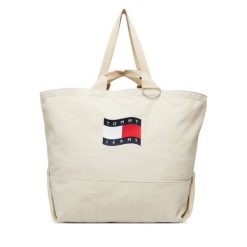 Torebka Tommy Jeans. Brązowe shopper Tommy Jeans, bez wzorów, z jeansu, bez dodatków. Za 409.99 zł.