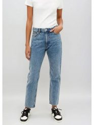 Monki Dżinsy - Regular fit - w kolorze niebieskim rozmiar: W32. Niebieskie jeansy Monki, z aplikacjami, z podwyższonym stanem. Za 84.01 zł.