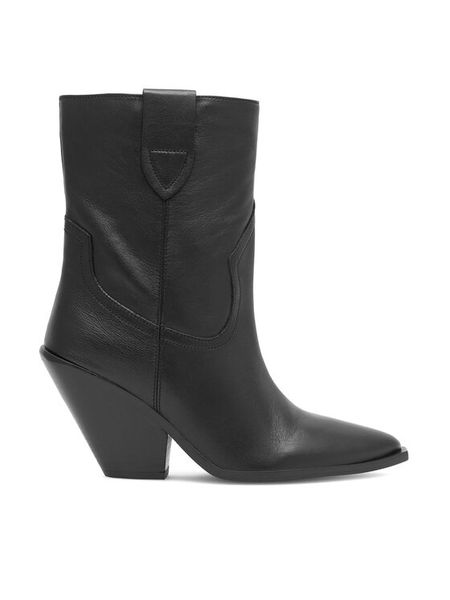 Badura Kowbojki AMADORA-110436 Czarny. Czarne botki Badura, bez wzorów, ze skóry, bez obcasa, na słupku, bez zapięcia. Za 399.99 zł.