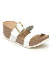 BACKSUN Klapki w kolorze białym na koturnie rozmiar: 37. Białe klapki Backsun, bez wzorów, z materiału, z otwartym noskiem, bez obcasa, na koturnie. Za 130.99 zł.