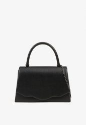 Czarna Torebka Kuferek z Rączką i Odpinanym Łańcuszkiem Fesavia. Czarne torby na ramię Renee, bez wzorów, eleganckie, na ramię, bez dodatków. Za 89.99 zł.