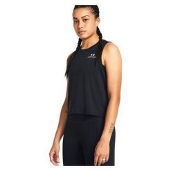 Top treningowy damski Under Armour Rush Energy Crop Tank. Czarne topy Under Armour, s, bez wzorów, bez kołnierzyka, bez ramiączek. Za 119.99 zł.