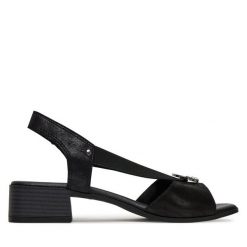 Sandały Go Soft. Czarne sandały GO SOFT, bez wzorów, bez obcasa, na słupku, bez zapięcia. Za 169.99 zł.