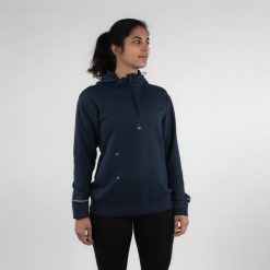 Bluza do biegania damska Kiprun Run 500 Warm ocieplana. Niebieskie bluzy KIPRUN, s, bez wzorów, z bawełny, bez kaptura. W wyprzedaży za 119.99 zł.