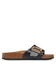 Birkenstock Klapki Catalina Cushion Buckle 1029481 Czarny. Czarne klapki Birkenstock, bez wzorów, ze skóry, bez obcasa. Za 399.99 zł.