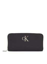 Calvin Klein Jeans Portfel damski Minimal Monogram Zip Around T K60K611269 Czarny. Czarne portfele Calvin Klein Jeans, bez wzorów, z jeansu. Za 199.99 zł.