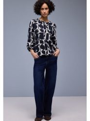 Street One Bluzka w kolorze jasnoszaro-granatowym rozmiar: 36. Niebieskie bluzki Street One, bez wzorów, street, bez kołnierzyka, bez ramiączek. Za 105.88 zł.