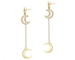 Kolczyki srebrne z cyrkoniami - Księżyce. Szare kolczyki Apart, z cyrkonią, pozłacane. Za 299.00 zł.