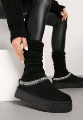 Czarne Śniegowce na Platformie z Niską Cholewką Ozdobione Haftem Metaria. Czarne trapery i śniegowce Renee, z jeansu, przed kostkę. Za 79.99 zł.
