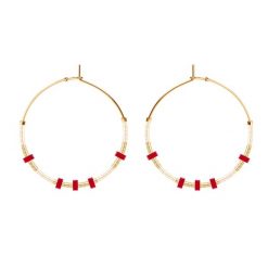 Kolczyki koła z różowymi japońskimi koralikami Miyuki. Czerwone kolczyki Lilou, z turkusem, ze stali. Za 149.00 zł.