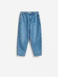 Jeansy barrel slim - niebieski. Niebieskie jeansy Reserved, bez wzorów. Za 129.99 zł.