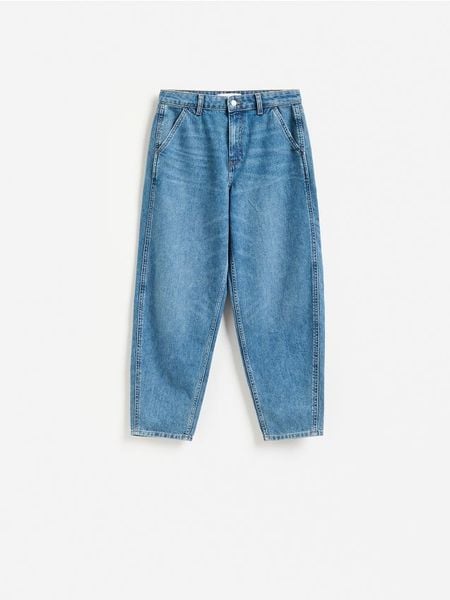 Jeansy barrel slim - niebieski. Niebieskie jeansy Reserved, bez wzorów. Za 129.99 zł.