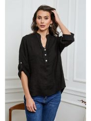 Joséfine Lniana bluzka w kolorze czarnym rozmiar: XL. Czarne bluzki Joséfine, xl, bez wzorów, ze lnu, bez kołnierzyka, bez ramiączek. Za 193.95 zł.