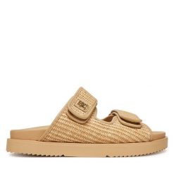 Klapki Tommy Hilfiger. Brązowe klapki TOMMY HILFIGER, bez wzorów, bez obcasa. Za 399.99 zł.