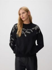 Bawełniana bluza z aplikacją - czarny. Czarne bluzy Reserved, l, z aplikacjami, z bawełny, bez kaptura. W wyprzedaży za 79.99 zł.