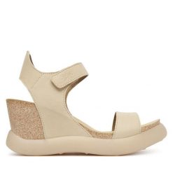 Sandały Fly London. Brązowe sandały Fly London, bez wzorów, bez obcasa, na koturnie, bez zapięcia. Za 632.99 zł.