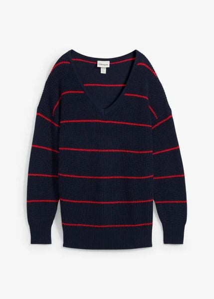 Sweter oversized. Niebieskie swetry bonprix, bez wzorów, bez ramiączek. Za 99.99 zł.
