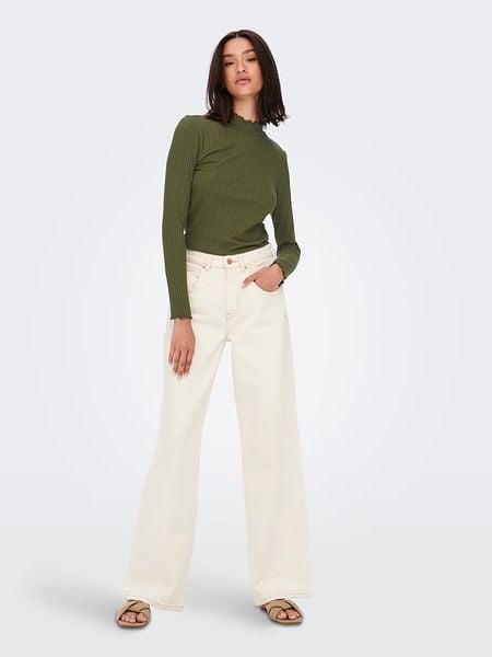 JDY Koszulka "Fransiska" w kolorze khaki rozmiar: XL. Brązowe bluzki JDY, xl, bez wzorów, prążkowane, bez kołnierzyka, bez ramiączek. Za 72.95 zł.