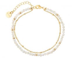 Bransoletka z mosiądzu pozłacana z masą perłową. Białe bransoletki Artelioni, z perłą, pozłacane. Za 149.00 zł.