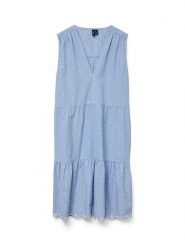 Vero Moda Sukienka w kolorze błękitnym rozmiar: XL. Niebieskie sukienki Vero Moda, xl, bez wzorów, z bawełny, bez kołnierzyka, bez ramiączek, midi. Za 110.04 zł.