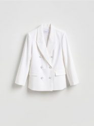 Dwurzędowa marynarka - złamana biel. Marynarki i żakiety Reserved, l, bez wzorów, z tkaniny. Za 229.99 zł.