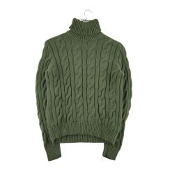 Second life - Damski sweter z golfem w kolorze khaki - Jak nowy. Zielone golfy RALPH LAUREN, bez wzorów, bez ramiączek. Za 169.16 zł.