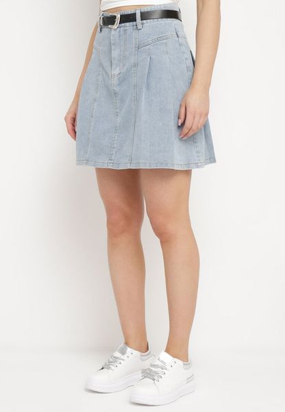 Jasnoniebieska Jeansowa Spódnica z Bawełny Rozkloszowana Risas. Niebieskie spódnice Born2be, s, bez wzorów, z bawełny, eleganckie, mini, rozkloszowane. Za 74.99 zł.