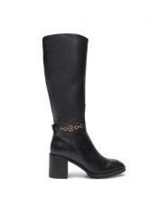 Tommy Hilfiger Kozaki Th Chain Leather Long Boot FW0FW08182 Czarny. Czarne kozaki TOMMY HILFIGER, ze skóry, bez obcasa, na słupku, bez zapięcia. Za 1,199.00 zł.