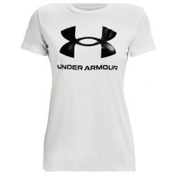 Damska Koszulka Z Grafiką W Sportowym Stylu. Czarne bluzki Under Armour, m, bez wzorów, sportowe, bez kołnierzyka, bez ramiączek. Za 127.99 zł.