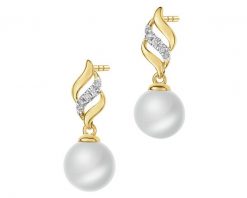 Kolczyki z żółtego złota z brylantami i perłami - próba 585. Żółte kolczyki Apart, z brylantem, złote. Za 2,990.00 zł.