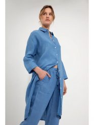 Josephine & Co Lniana bluzka "Lorenne" w kolorze niebieskim rozmiar: 42. Niebieskie bluzki Josephine & Co, bez wzorów, ze lnu, bez kołnierzyka, bez ramiączek. Za 225.57 zł.